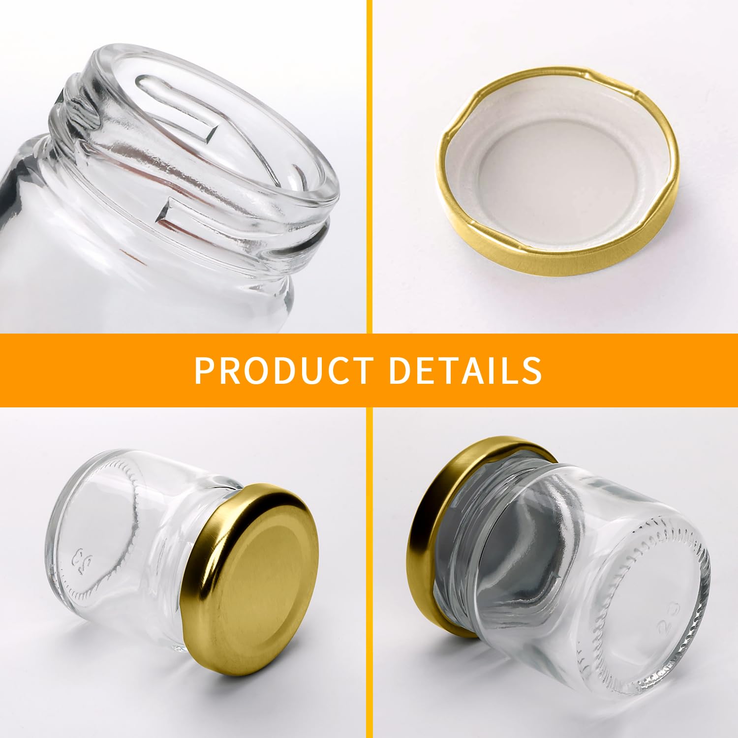 Encheng 1.5oz Mini Glass Jars Bulk Set of 70,Round Small 45ml Honey Jars with Golden Lids,Clear Mini Storage Canning Jar for Candle Making,Spice,Jelly,Jam,Wedding,Party Favor