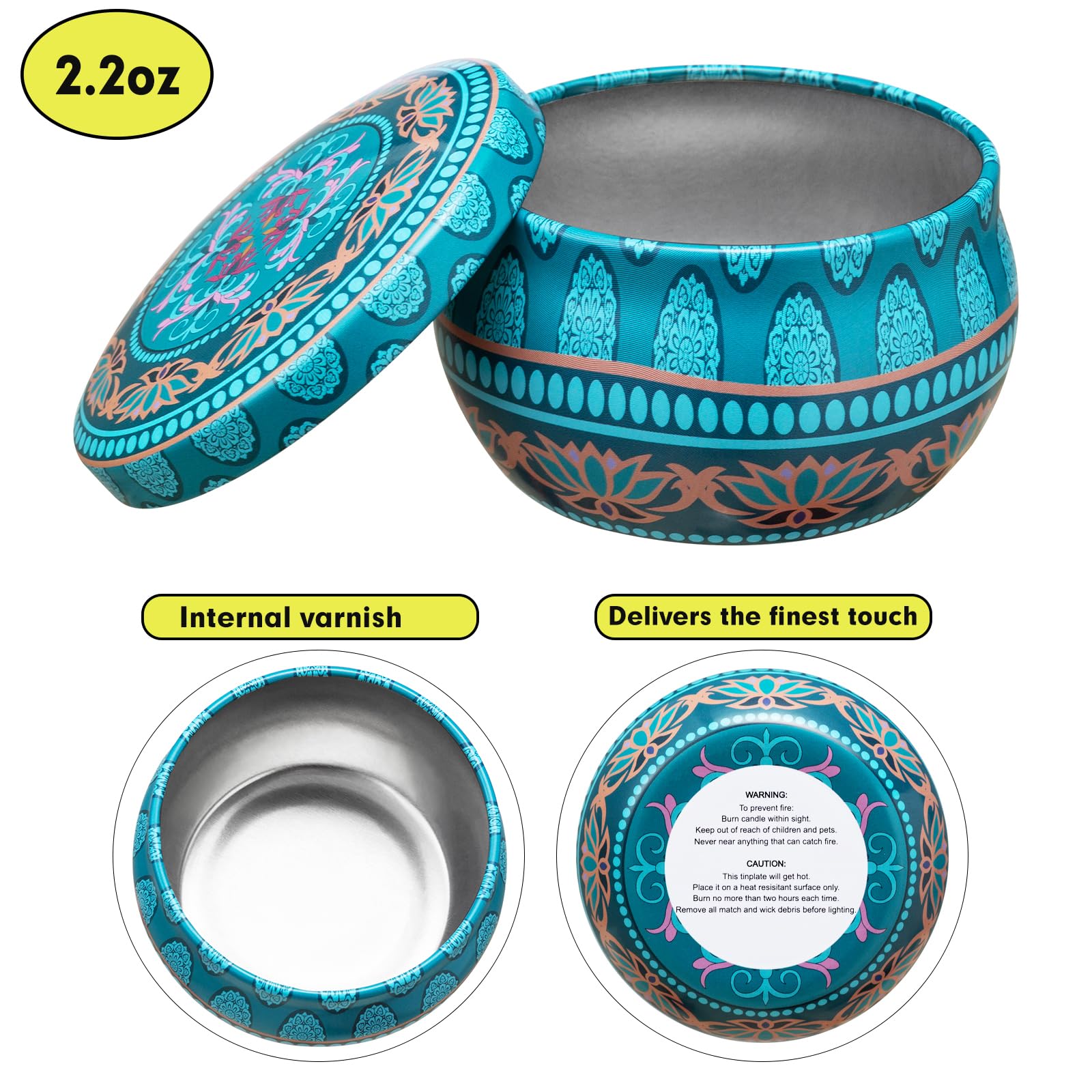 Domivirgo Candle Tins with Lid, 2.5oz 24 Designs Tinplate Cans with Wicks, Wick Holders, Wick Stickers for Candle Making, DIY Arts and Crafts, Small Item Storage