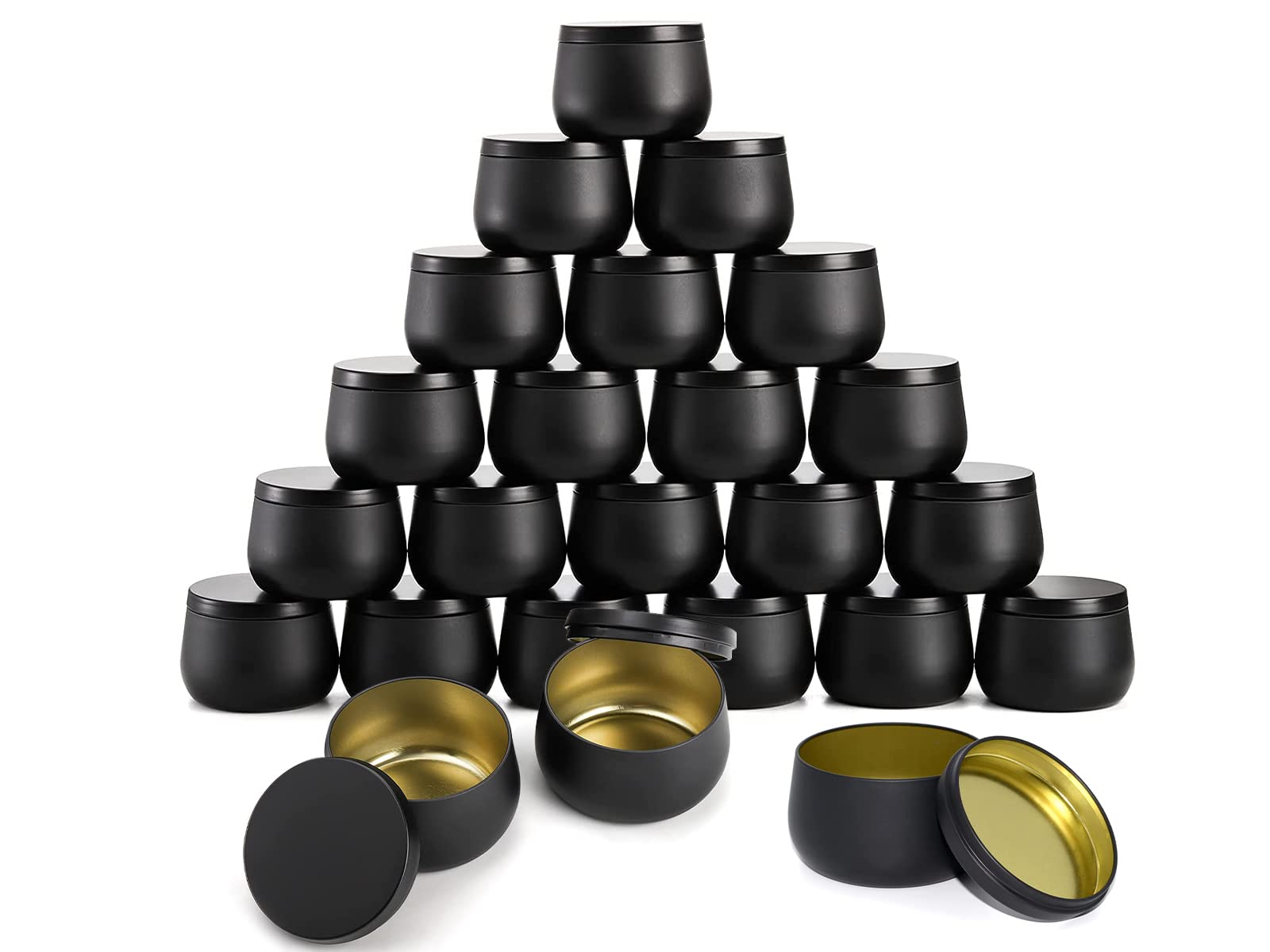 SHOCHX 24 Pieces Candle Tins 4oz, Black Candle tin Bulk, Candle Jars for Making Candles, Tin Jars Candle Containers for Candle Making, Storage Jars, DIY Candle Making