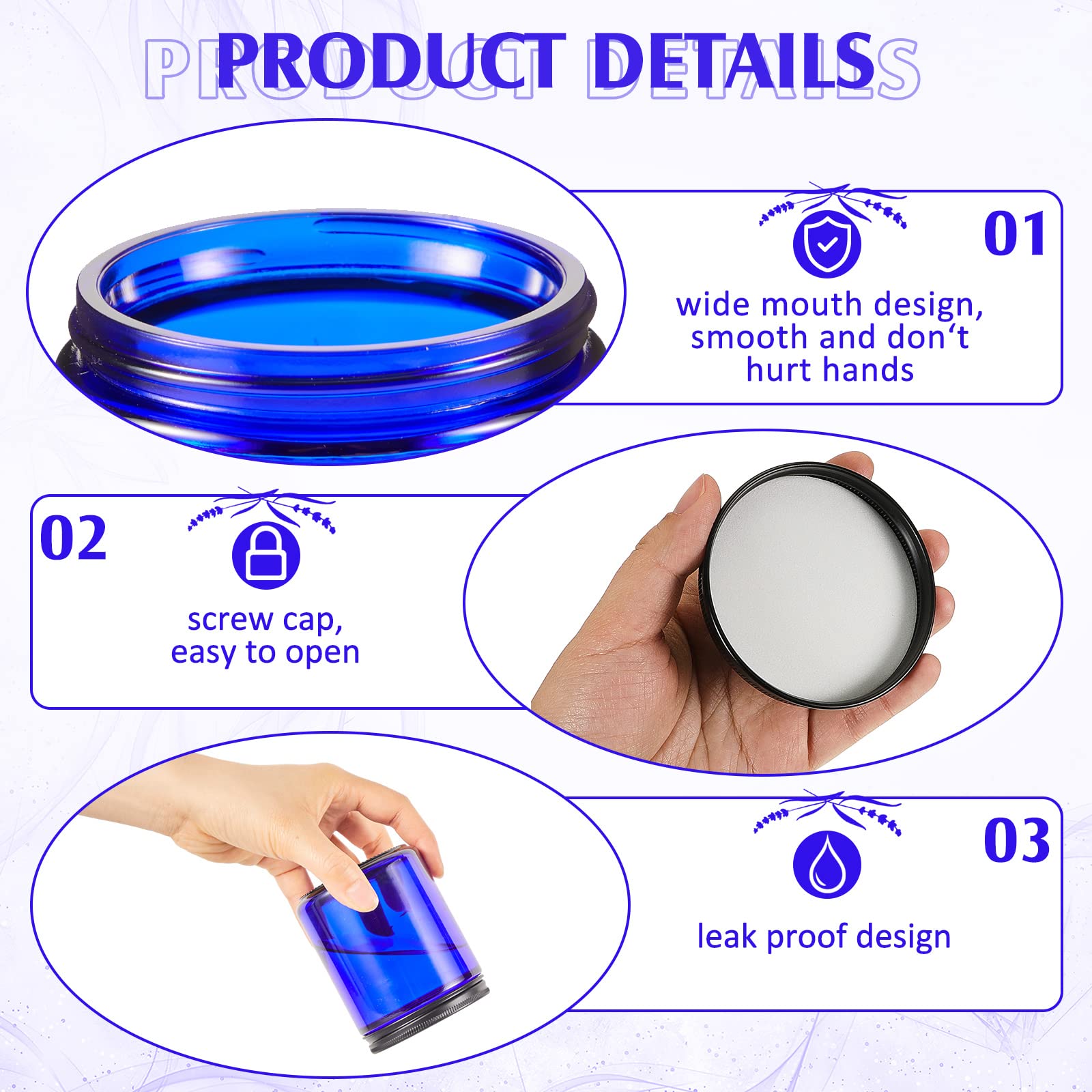 32 Pcs 8 oz Glass Jars with Black Metal Lids Round Empty Candle Making Jar Bulk Small Candle Jars Leakproof Canning Body Butter Containers for Spice Powder Liquid Food Storage (Blue)