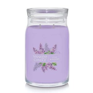 yankee candle lilac blossoms scented, signature 20oz large jar 2-wick candle, over 60 hours of burn time