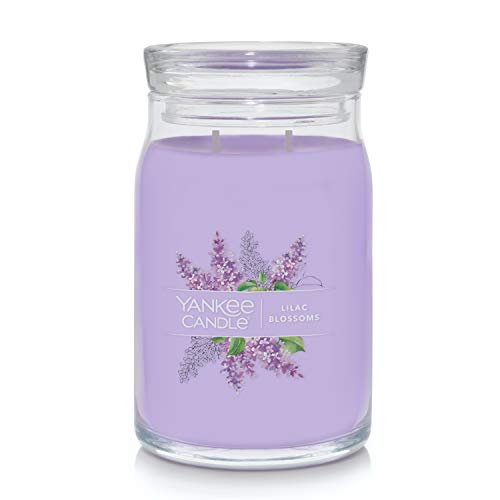 Yankee Candle Lilac Blossoms Scented, Signature 20oz Large Jar 2-Wick Candle, Over 60 Hours of Burn Time