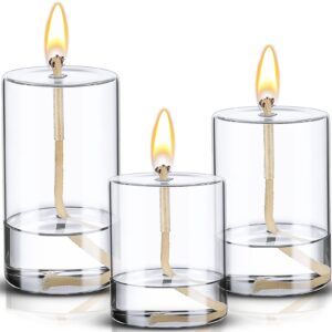 sumind 3 pieces clear empty glass candle jars refillable oil candle containers oil candle vessels liquid candleholders, 3 sizes, cotton wick and holder included
