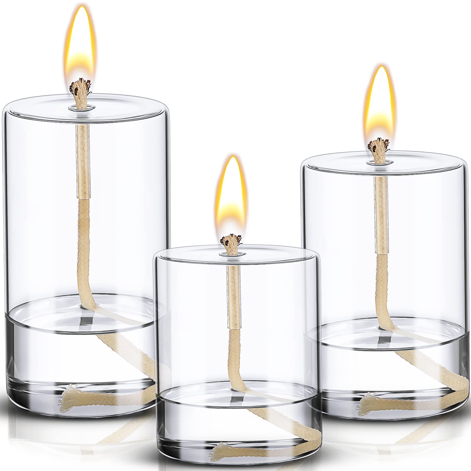 Sumind 3 Pieces Clear Empty Glass Candle Jars Refillable Oil Candle Containers Oil Candle Vessels Liquid Candleholders, 3 Sizes, Cotton Wick and Holder Included