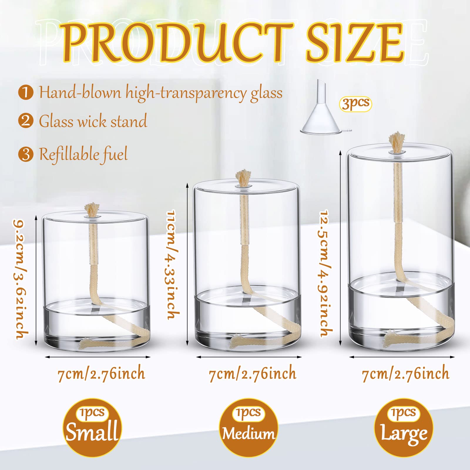 Sumind 3 Pieces Clear Empty Glass Candle Jars Refillable Oil Candle Containers Oil Candle Vessels Liquid Candleholders, 3 Sizes, Cotton Wick and Holder Included