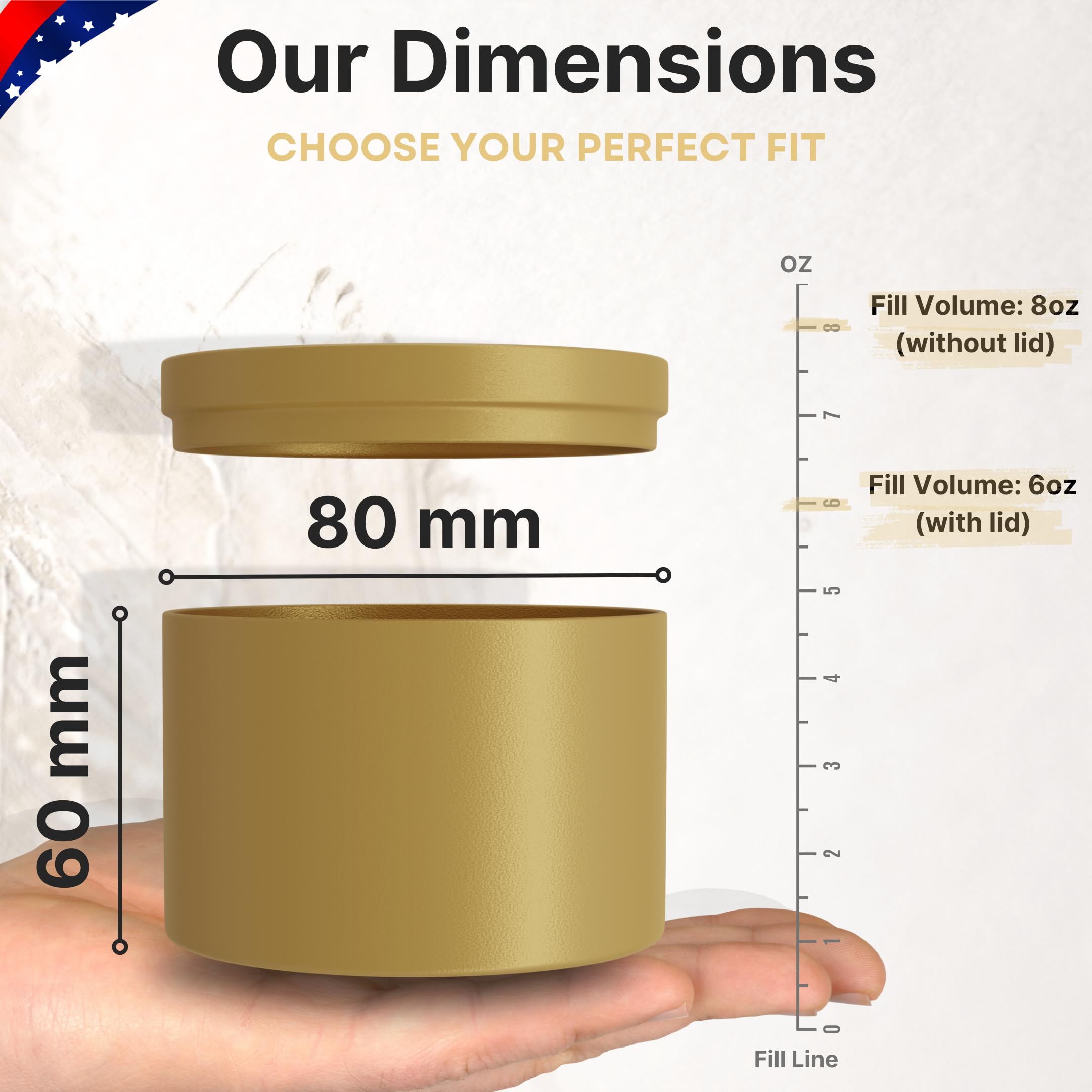 TRUE CANDLE 24x Premium Gold Candle tin 8 oz | The Original Edgeless Cylinder | Matte Finish Outside and Inside | Premium Candle containers & The Ideal Candle tins for Making Candles