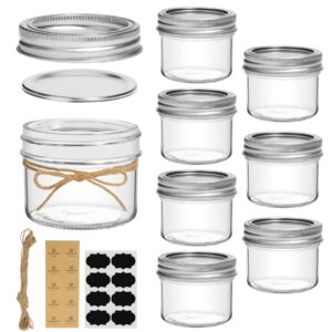 ComSaf Mini Mason Jars 4oz - 8 Pack, Regular Mouth Mason Jar with Lids and Seal Bands, Small Glass Canning Jar for Spice, Jam, Honey, Jelly, Dessert, Shower Wedding Favors, DIY Candles Decor