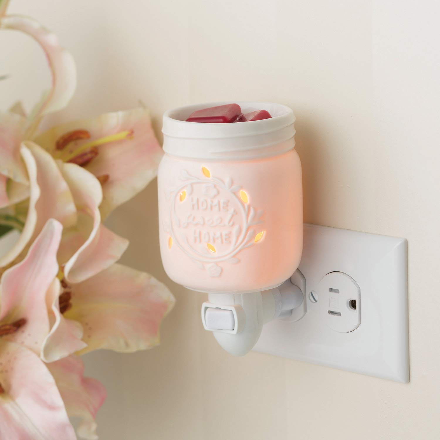 CANDLE WARMERS ETC Pluggable Fragrance Warmer- Decorative Plug-in for Warming Scented Candle Wax Melts and Tarts or Fragrance Oils, Mason Jar White Porcelain