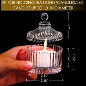 16 Piece Votive Candle Holders with Lids, Tealight Candle Holders in bulk, Glass Small Candle Holders for Table Centerpiece, Wedding, Home Decor (2.68'' x 1.65'', Clear)