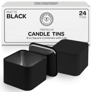 hearts & crafts black square candle tins 8 oz with lids - 24-pack of bulk candle jars for making candles, arts & crafts, storage, gifts, and more - empty candle jars with lids