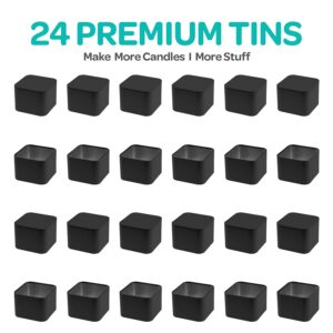 Hearts & Crafts Black Square Candle Tins 8 oz with Lids - 24-Pack of Bulk Candle Jars for Making Candles, Arts & Crafts, Storage, Gifts, and More - Empty Candle Jars with Lids