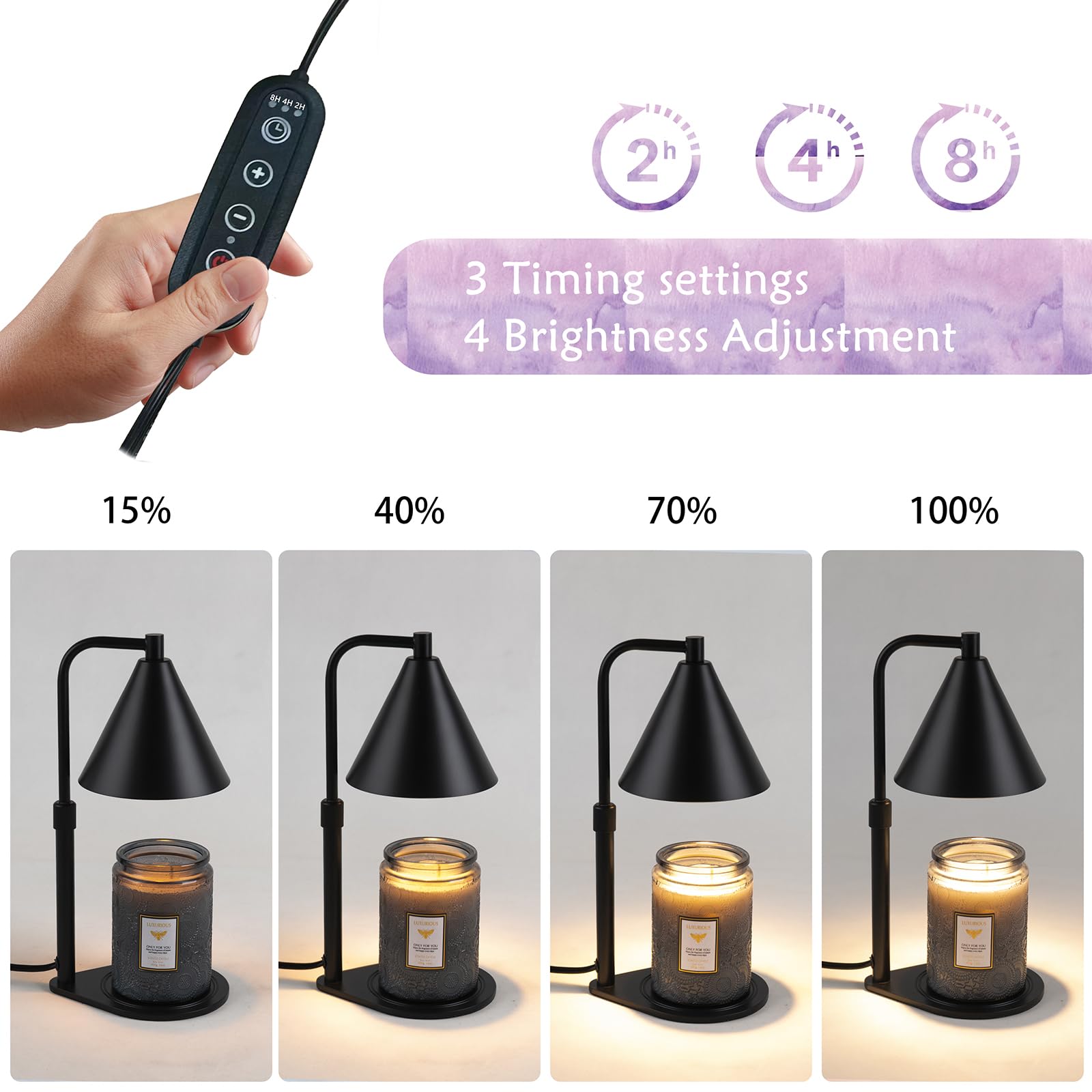 Tivleed Candle Warmer Lamp Dimmable Light Black Electric Candles Melter with Timer - Adjustable Wax Lantern Warmers with Bulbs for Melting Jar Candle - for Scented Home Bedroom House