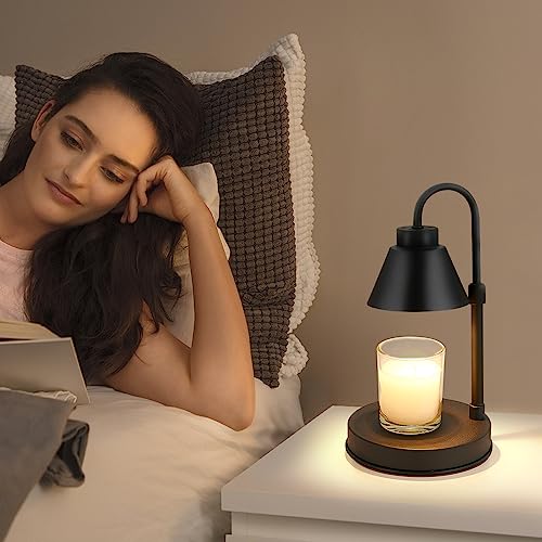 ORDROLL Dimmable Candle Warmer Lamp - Candle Wax Warmer Lamp with 2 Bulbs,Height Adjustable Candle Melting Light for Bedroom and Living Room Decor,Candle Lamps for Small Large Size Jar Candles,Black