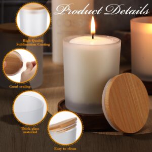 Tanlade 20 Pcs Sublimation Glass Tealight Candle Holders Bulk 7 oz Sublimation Glass Jar Frosted Candle Jars with Bamboo Lid Decorative Candle Containers for Making Candles Wedding Party Table Decor