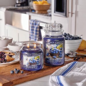 Village Candle Wild Maine Blueberry Large Glass Apothecary Jar Scented Candle, 21.25 oz, Dark Blue