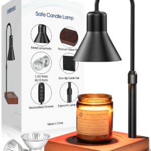 PRIORARE Candle Warmer Lamp with 2 x 50W Bulbs, 4-Gear Dimmer Electric Candle Warmer Oak Base, 2H/4H/8H Timer Candle Lamp, Scented Jar Candles Heater