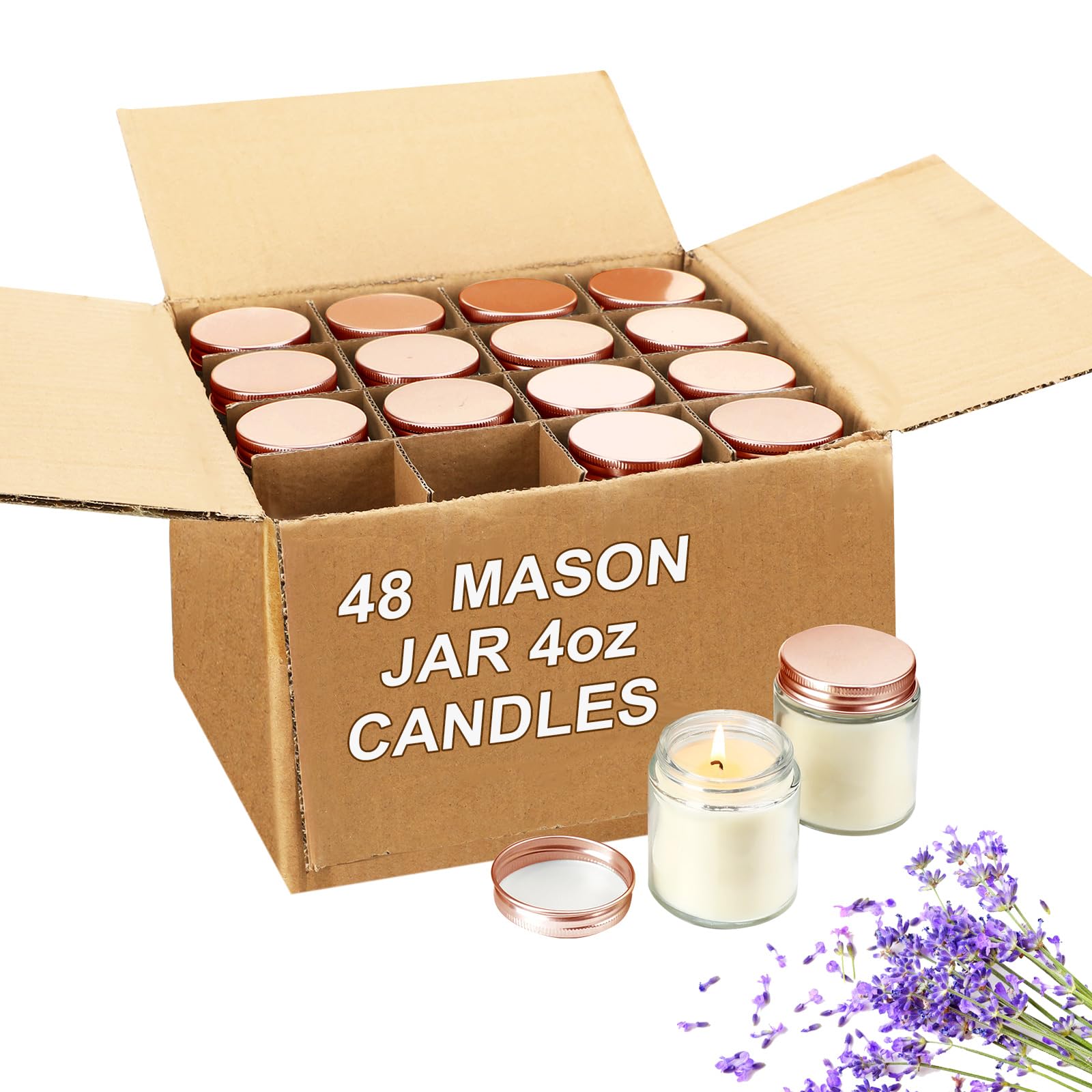 Jutom 48 Pack Mini Mason Jar Candles 4 oz Small Lavender Scented Wax Candles Bulk for Wedding Valentine Baby Shower Party Favors Aromatherapy Candles for Home Meditation(Rose Gold Lid)