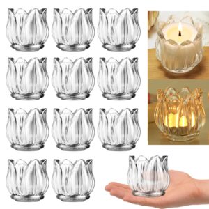 GOLDEAL 12Pcs Clear Votive Candle Holders,Clear Thick Glass Tea Light Candle Holder Bulk,Tealight Candle Jars for Wedding Table Decor,Party Supplies,Bridal Shower,Baby Shower,Tables Centerpieces