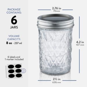 Paksh Novelty Mason Jars - Food Storage Container - 6-Pack - Airtight Container for Pickling, Canning, Candles, Home Decor, Overnight Oats, Fruit Preserves, Jam or Jelly