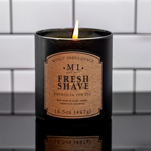 Manly Indulgence Fresh Shave Jar Candle 16.5 oz - Musk, Vanilla & Bergamot - Woodsy Amber & Cedarwood - Up to 60 Hour Burn - Soy Blend Wax, USA Poured