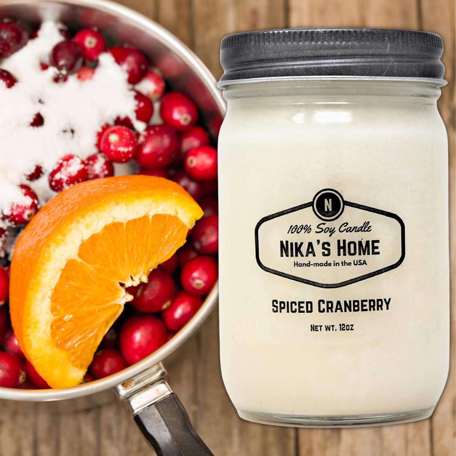 Nika's Home Spiced Cranberry Soy Candle 12oz Mason Jar Non-Toxic White Soy Candle-Hand Poured Handmade, Long Burning 50-60 Hours Highly Scented All Natural, Clean Burning Candle Gift Décor