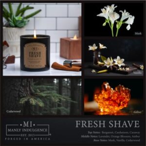 Manly Indulgence Fresh Shave Jar Candle 16.5 oz - Musk, Vanilla & Bergamot - Woodsy Amber & Cedarwood - Up to 60 Hour Burn - Soy Blend Wax, USA Poured