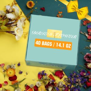 40 Bags Natural Dried Flowers Kit, Natural Dried Herbs with 2 Mesh Drawstring Bag for Soap,Candle,Resin Jewelry Making,Bath,Nail - Rose Petals,Rosebuds,Lilium,Jasmine,Don't Forget Me and More