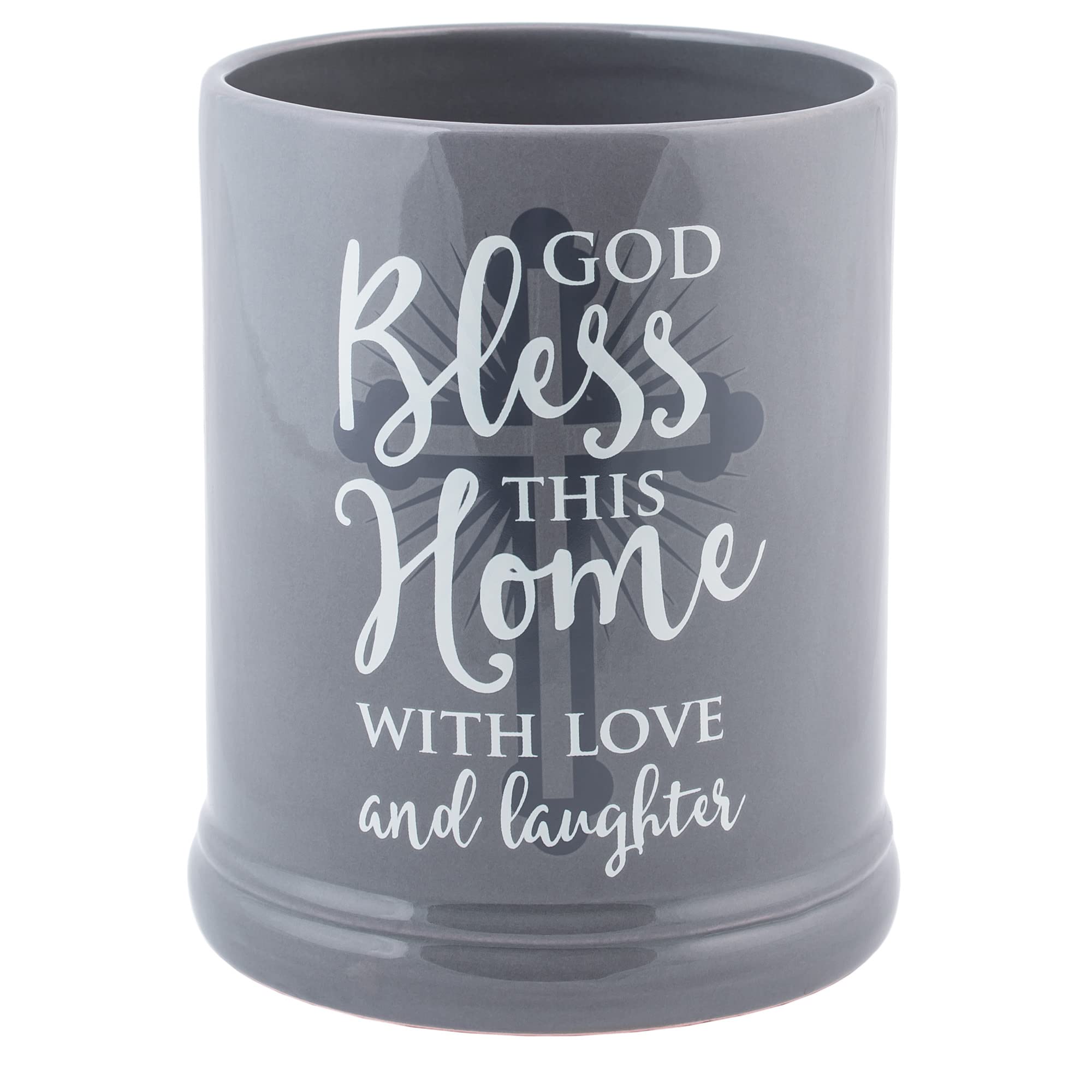 Elanze Designs God Bless This Home with Love Grey Stoneware Electric Jar Candle Warmer