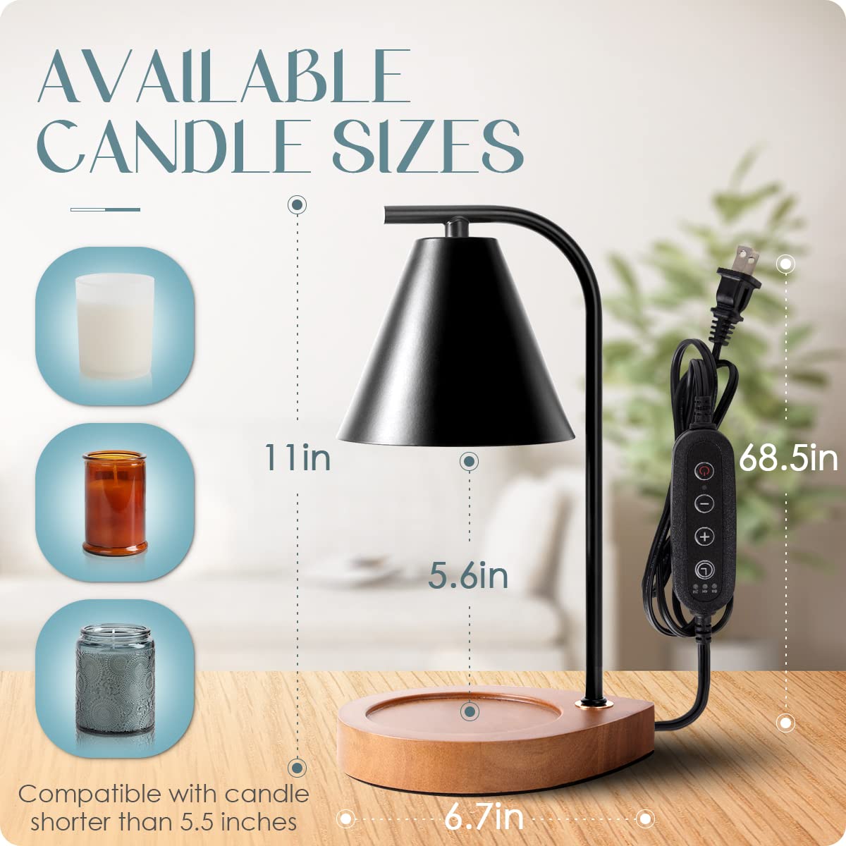 Aimoptg Candle Warmer Lamp with Retro Wooden Base - Home Decor Wax Melt for Small and Large Jar Candles, Candle Heater Lamp with 2 Bulbs, Dimmer and Timer Function