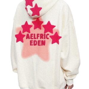 Aelfric Eden Men's Vintage Oversized Star Graphic Print Hoodie Streetwear Zip-Up Hoodies Sweatshirt Casual Hooded