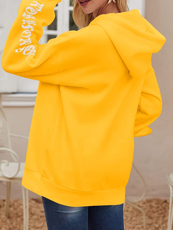 ZAFUL Men's Fleece Hoodie Unisex Rose Letter Print Hooded Pullover Kangaroo Pocket Sweatshirt Yellow XL