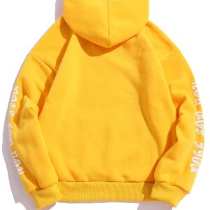 ZAFUL Men's Fleece Hoodie Unisex Rose Letter Print Hooded Pullover Kangaroo Pocket Sweatshirt Yellow XL