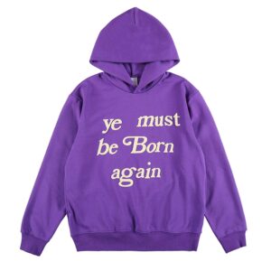 nagri ye must be born again hoodie hip pop graphic print fashion long sleeve heavyweight hooded sweatshirt purple