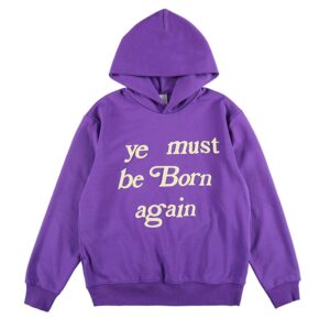 NAGRI Ye Must Be Born Again Hoodie Hip Pop Graphic Print Fashion Long Sleeve Heavyweight Hooded Sweatshirt Purple