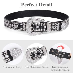 SUOSDEY Rhinestone Belt for Men Women Western Cowboy Cowgirl Bling Studded Leather Belt for Jeans Pants,Black,S