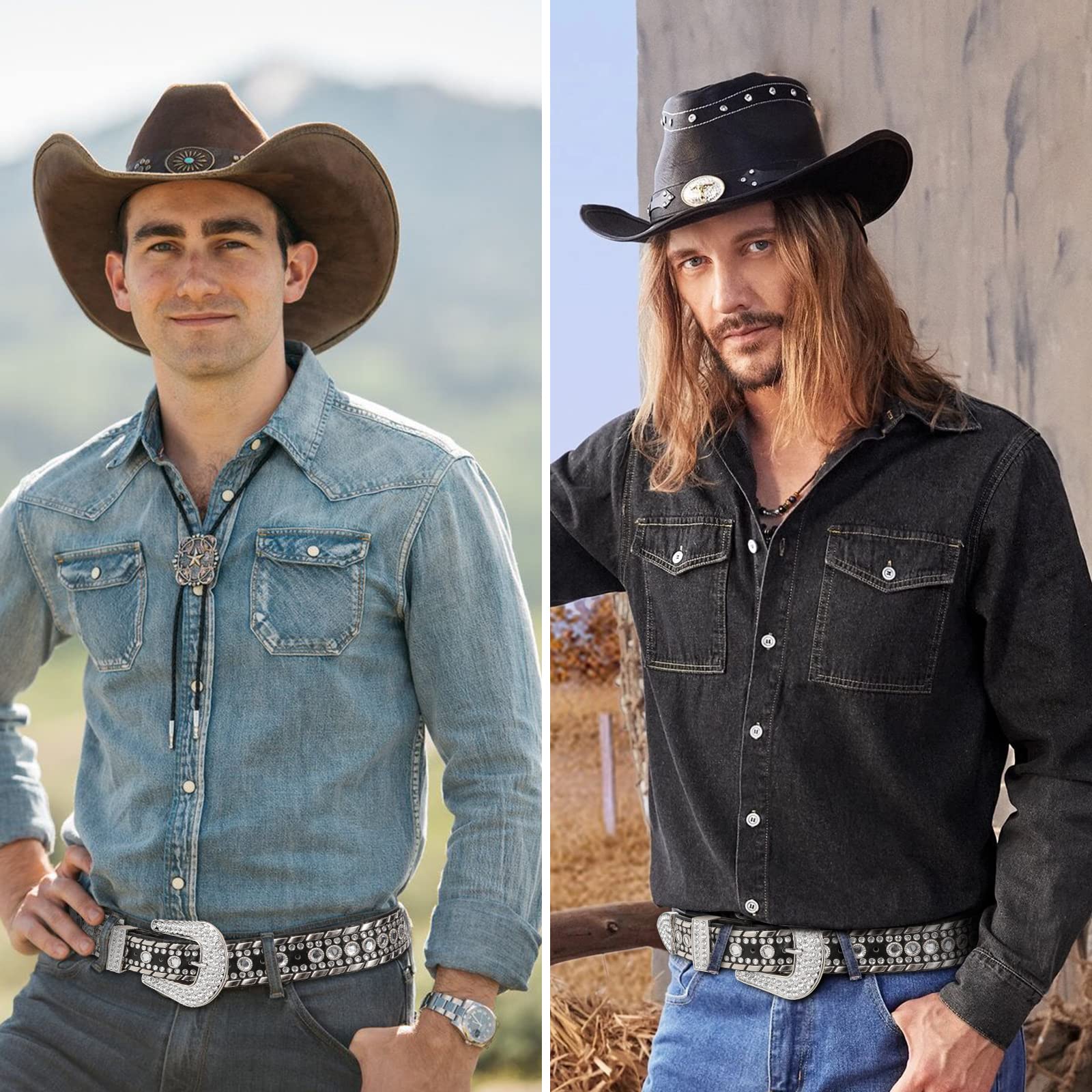 SUOSDEY Rhinestone Belt for Men Women Western Cowboy Cowgirl Bling Studded Leather Belt for Jeans Pants,Black,S