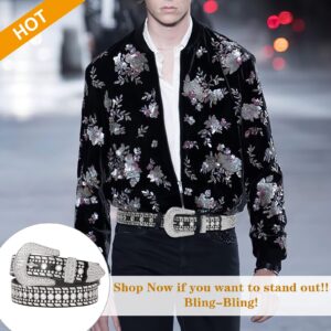 SUOSDEY Rhinestone Belt for Men Women Western Cowboy Cowgirl Bling Studded Leather Belt for Jeans Pants,Black,S