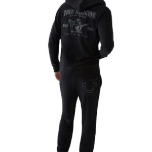 True Religion Men's Buddha Logo Zip Hoodie Sweatshirt, Black, XL