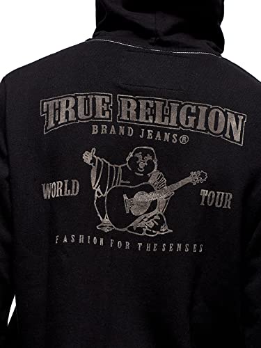 True Religion Men's Buddha Logo Zip Hoodie Sweatshirt, Black, XL