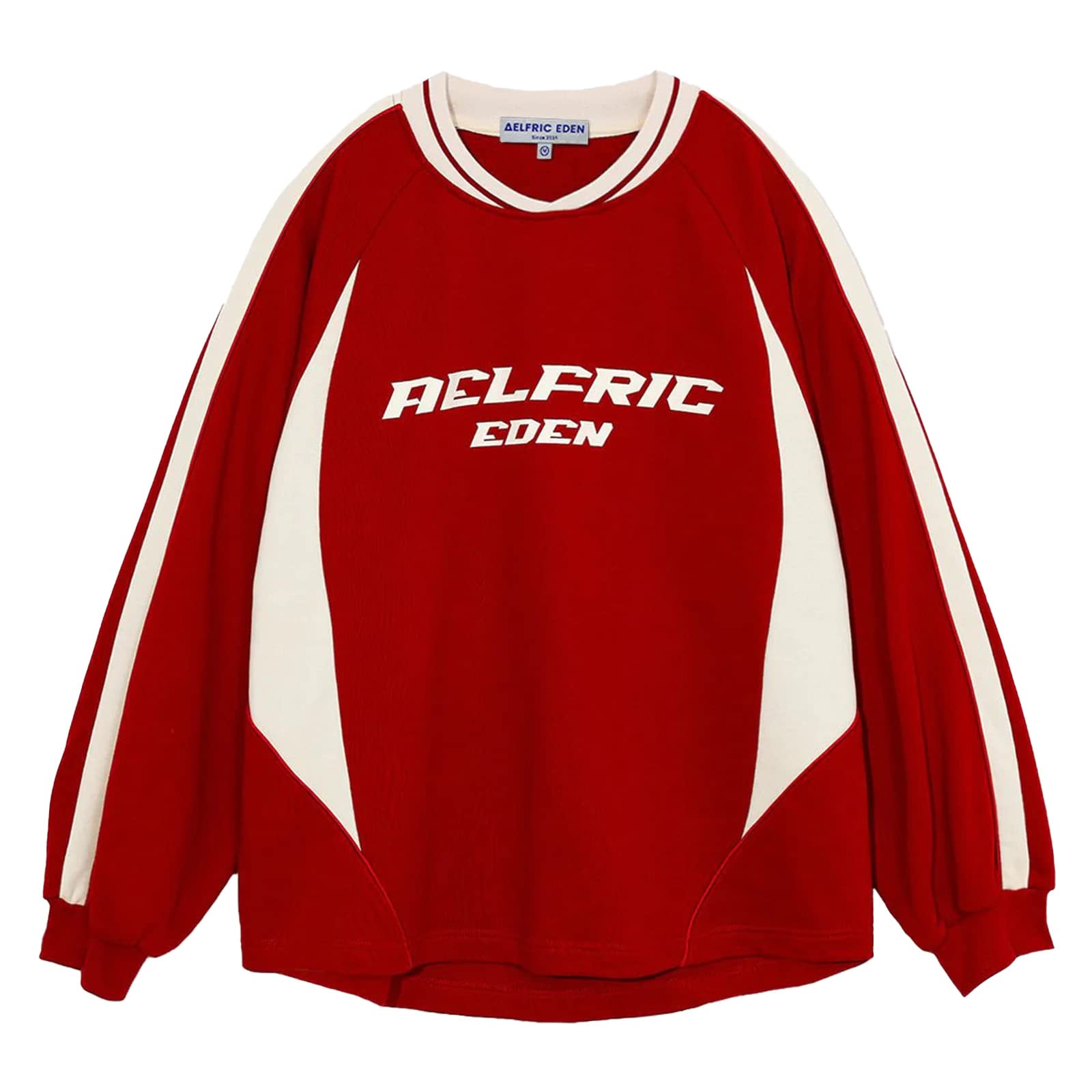 Aelfric Eden Oversized Crewneck Sweatshirts for Women Red Vintage Graphic Pullover Loose Fit Streetwear Long Sleeve Top