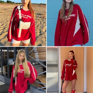 Aelfric Eden Oversized Crewneck Sweatshirts for Women Red Vintage Graphic Pullover Loose Fit Streetwear Long Sleeve Top