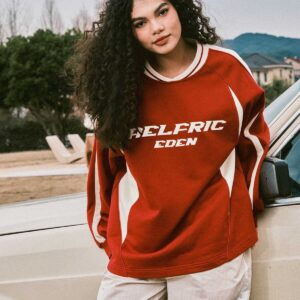 Aelfric Eden Oversized Crewneck Sweatshirts for Women Red Vintage Graphic Pullover Loose Fit Streetwear Long Sleeve Top