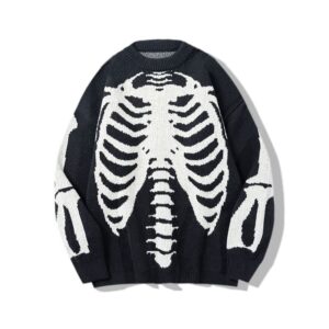 y2k grunge skeleton sweatshirt oversized long sleeve fairy alt pullover aesthetic harajuku clothes vintage tops (black,l)