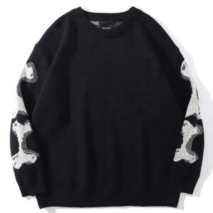 Y2K Grunge Skeleton Sweatshirt Oversized Long Sleeve Fairy Alt Pullover Aesthetic Harajuku Clothes Vintage Tops (Black,L)