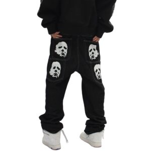 hip hop gothic denim pants streetwear mens graphic print baggy punk rock jeans harajuku casual loose jean trousers (pants,xl,x-large)