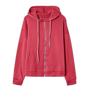 prime deals of the day today only clearance crewneck sweatshirts Womens Zip Up y2k Hoodies Fall Fashion Oversized Long Sleeve Hooded Sweatshirt Casual Lightweight Jacket With Pockets Red M