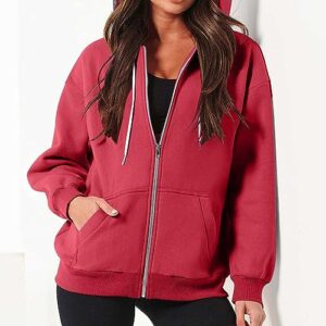 prime deals of the day today only clearance crewneck sweatshirts Womens Zip Up y2k Hoodies Fall Fashion Oversized Long Sleeve Hooded Sweatshirt Casual Lightweight Jacket With Pockets Red M