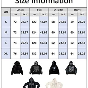 NJNJGO Womens Zip Up Skeleton Glitter Gothic Y2K Jacket, Rhinestone Punk Dark E-Girl Hooded Sweatshirt