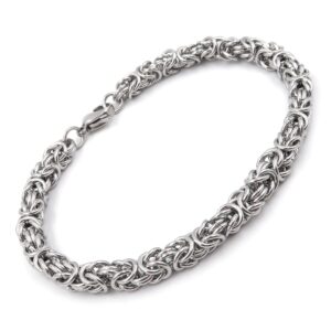 Steelmeup Stainless Steel Round Byzantine Chain Bracelet Unisex Men Women 6mm 8inch