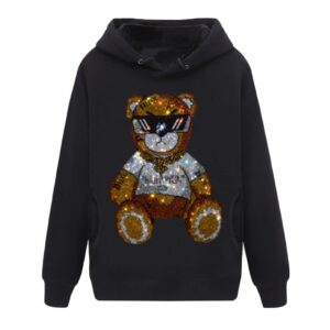 hzcx fashion mens womens rhinestone graphic hoodies pullover fleece sweatshirt(glass bear black,women medium)